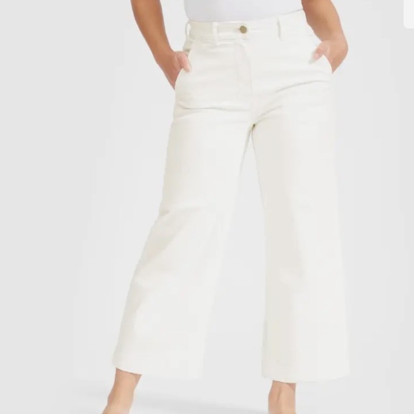 Everlane Women's White The Wide Leg Crop High Rise Pants in short - Picture 2 of 3